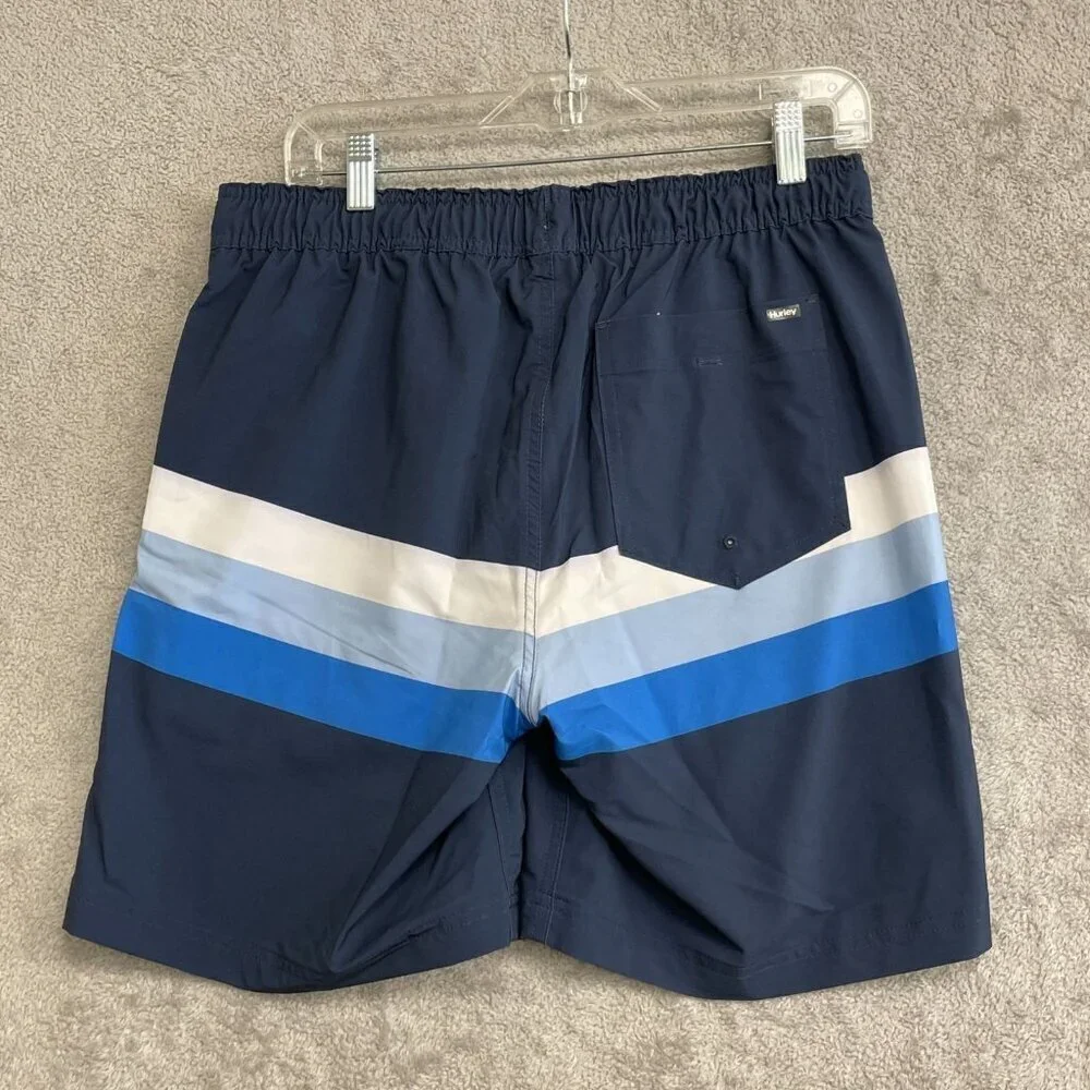NWOT Hurley Men's M Swim Trunks Blue & White Striped Polyester Spandex Lined